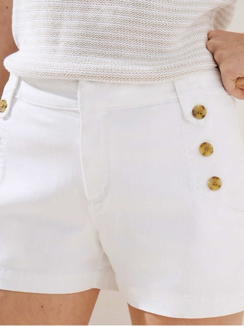White High‑Waist Button Accent Women's Shorts